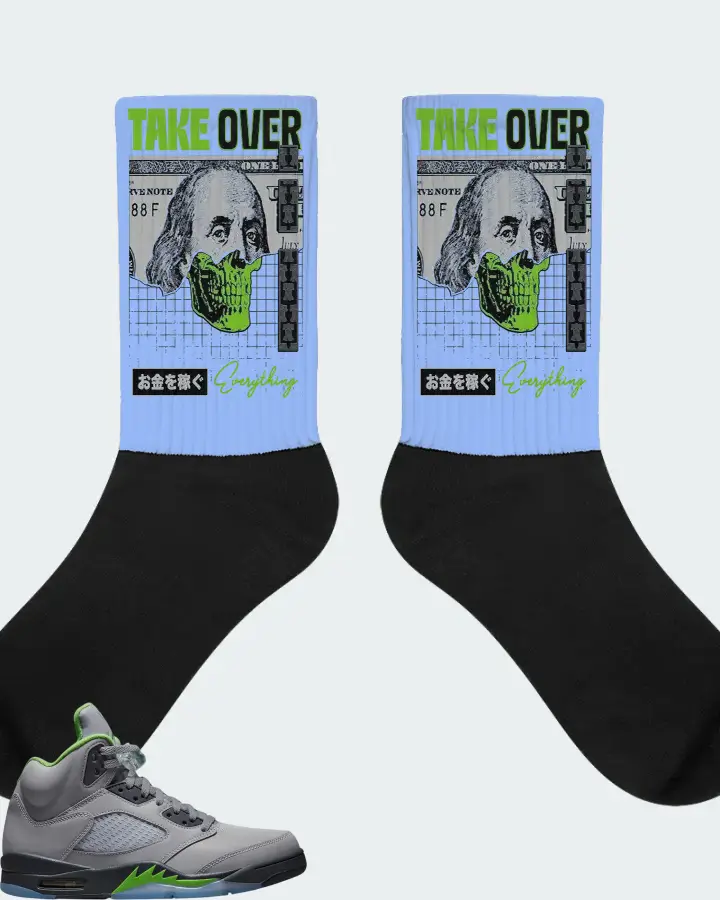 Air Jordan 5 Retro Green Bean Sneaker Matching Carolina Blue Socks - Take Over
