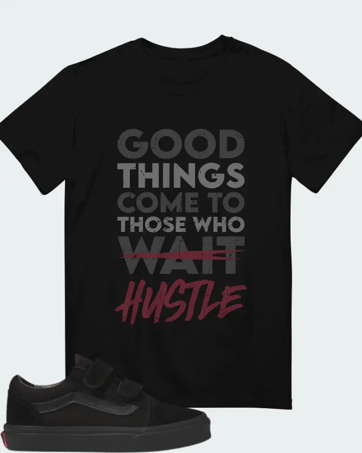 Vans KIDS OLD SKOOL V Black on Black Sneaker Matching Black T-Shirt - Good Things Come