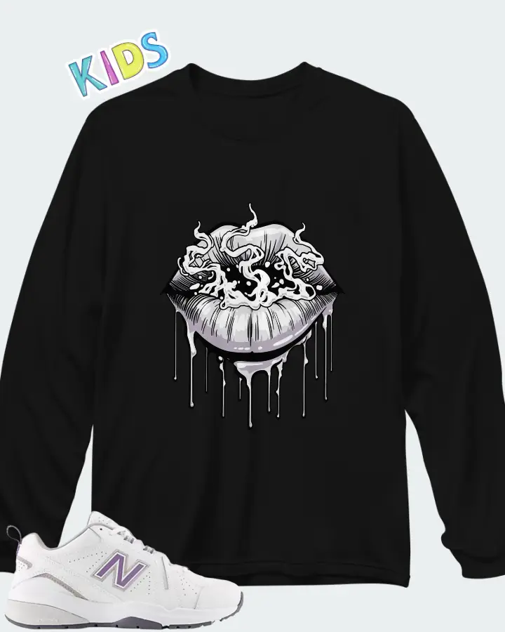 New Balance White Candied Violet Neptune Grey Matching Kid's Long Sleeve T-Shirt