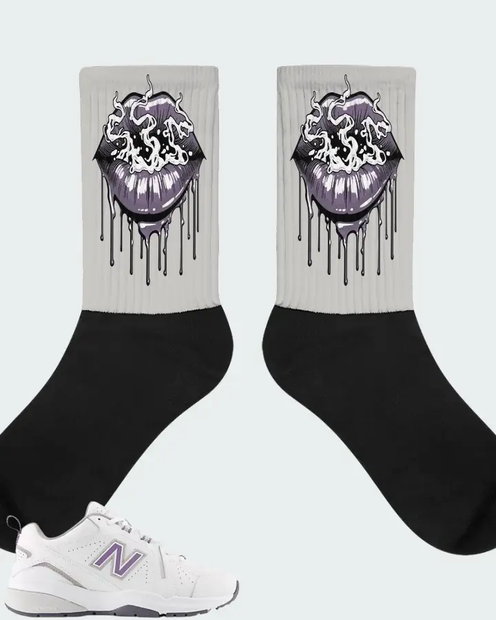New Balance White Candied Violet Neptune Grey Matching Socks