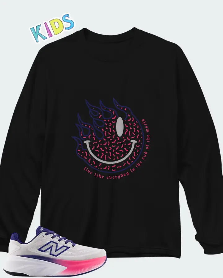 New Balance Fresh Foam X More v6 - Reflection Blue Oyster and Pink Heat Matching Kid's Long Sleeve T-Shirt