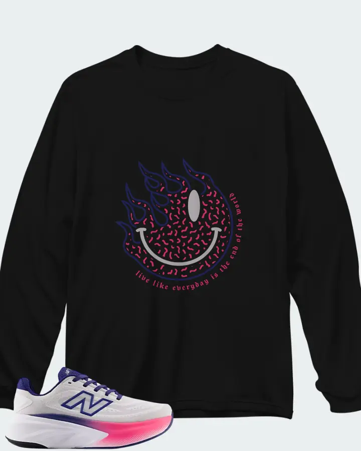 New Balance Fresh Foam X More v6 - Reflection Blue Oyster and Pink Heat Matching Long Sleeve T-Shirt