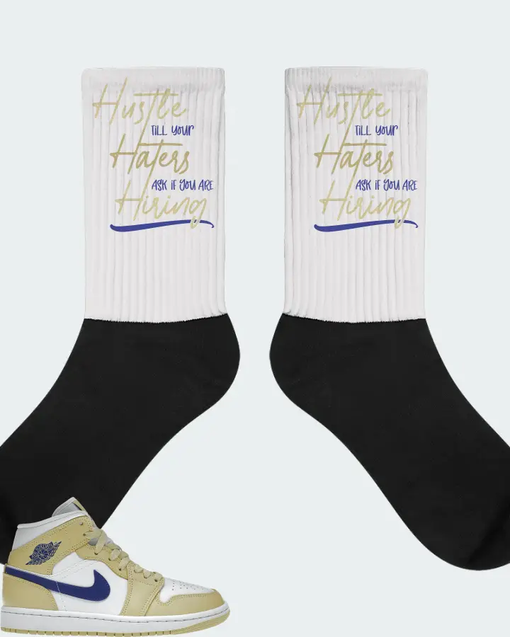 Jordan 1 Mid Sneaker Matching White Socks - HUSTLE TILL YOUR HATERS ASK