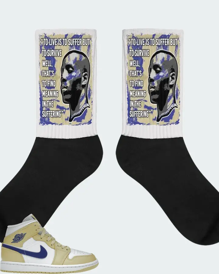 Jordan 1 Mid Sneaker Matching White Socks - DMX Suffer Quote