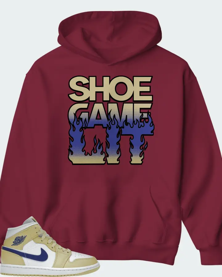 Jordan 1 Mid Sneaker Matching Maroon Hoodie - Shoe Game Lit Refreshed