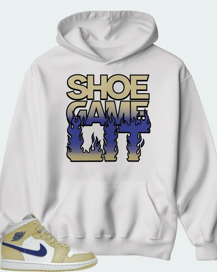Jordan 1 Mid Sneaker Matching White Hoodie - Shoe Game Lit Refreshed