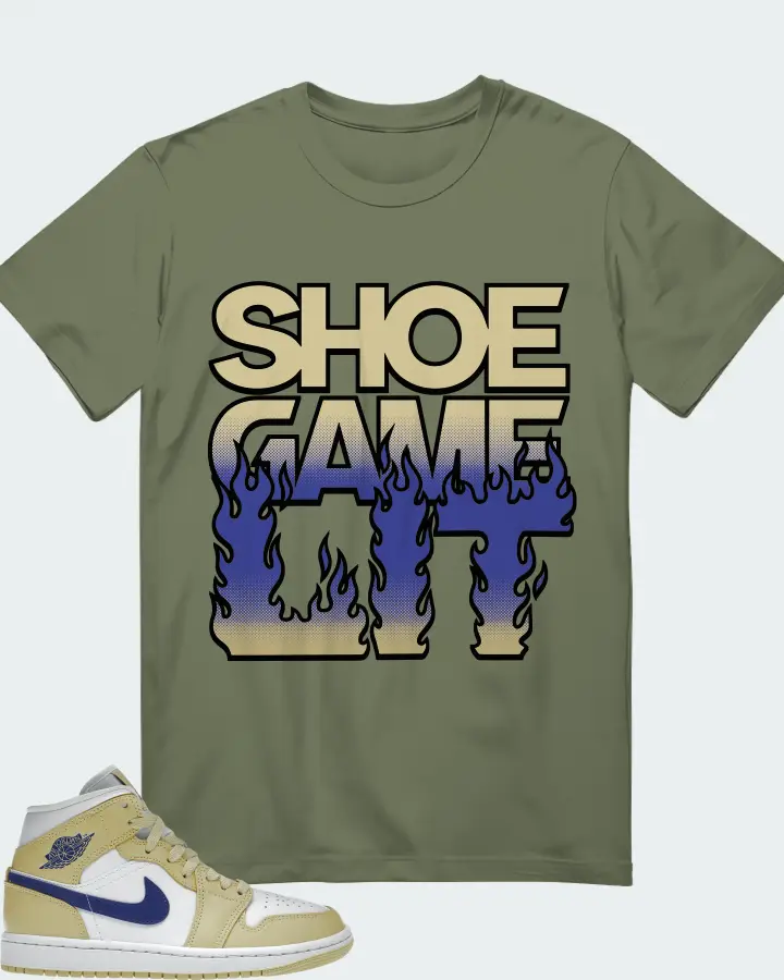 Jordan 1 Mid Sneaker Matching Olive T-Shirt - Shoe Game Lit Refreshed