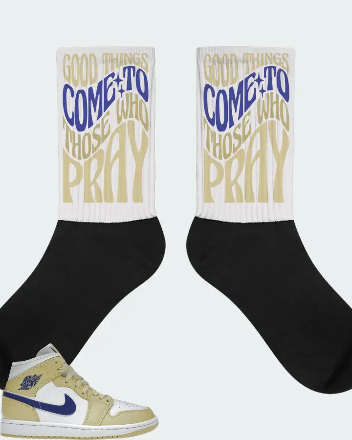 Jordan 1 Mid Sneaker Matching White Socks - Good Things Come To Those Who Pray