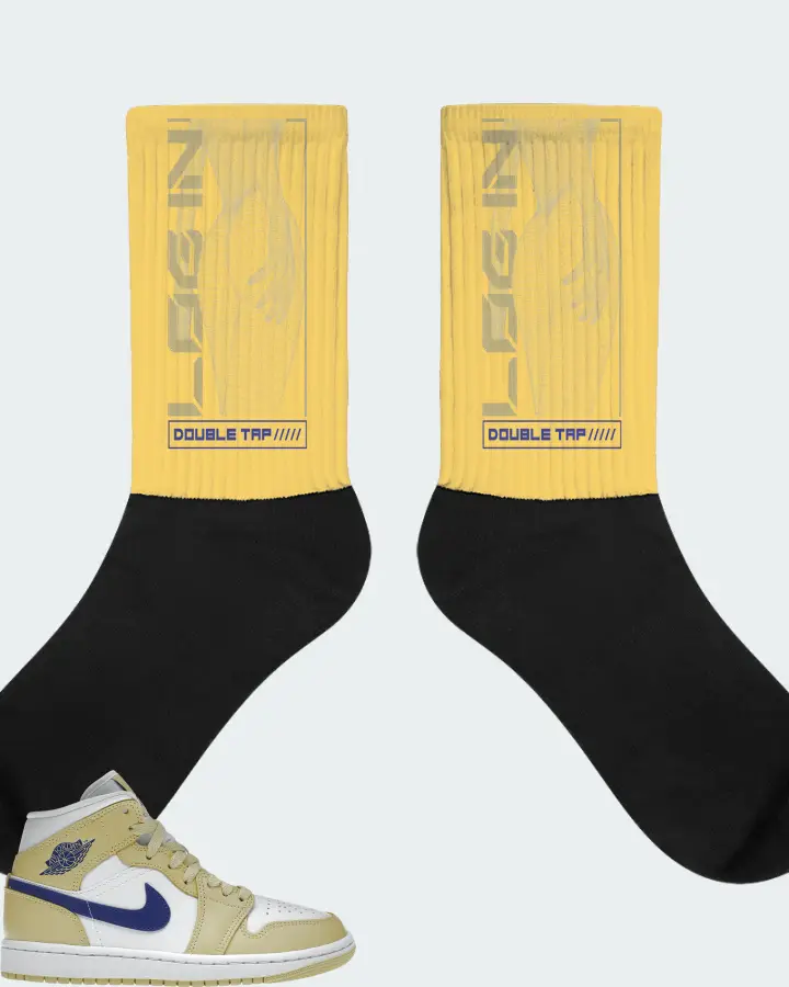 Jordan 1 Mid Sneaker Matching Yellow Socks (LOGIN) - View 1