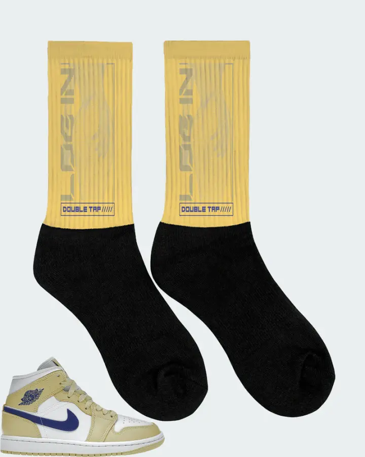Jordan 1 Mid Sneaker Matching Yellow Socks (LOGIN) - View 2
