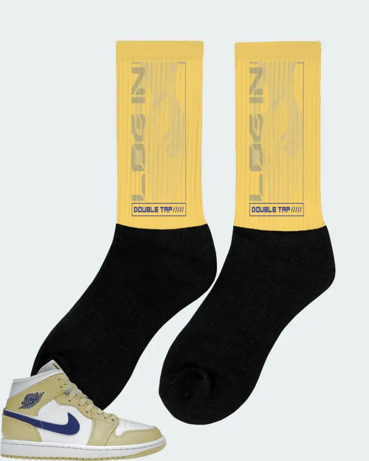 Jordan 1 Mid Sneaker Matching Yellow Socks (LOGIN) - View 3
