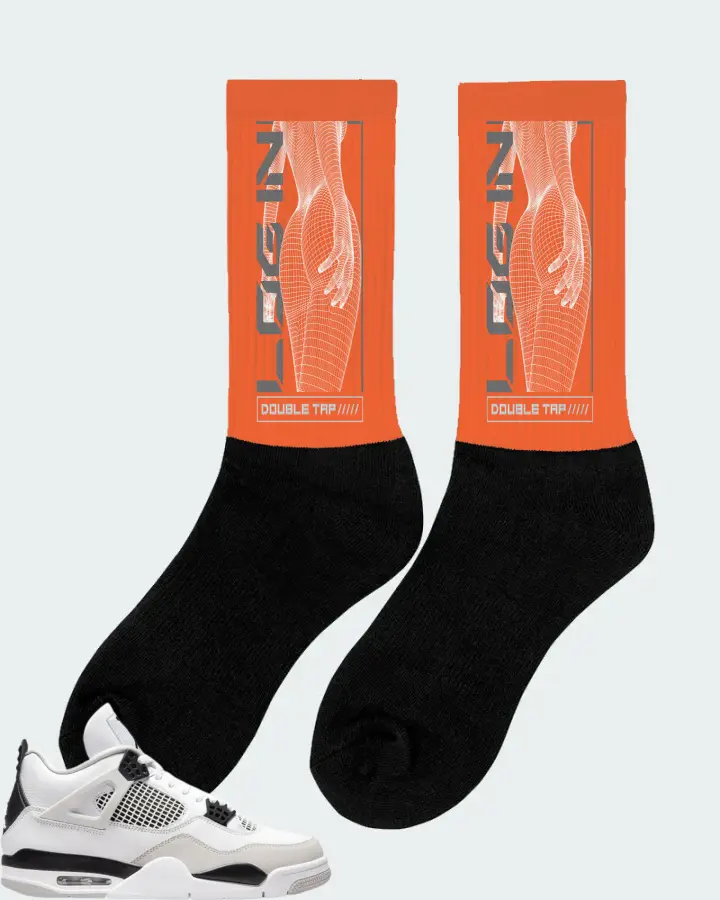 Jordan 4 Retro Sneaker Matching Orange Socks (LOGIN) - View 3