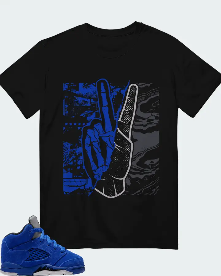 Jordan 5 Retro  Blue Suede (TD) Sneaker Matching Black T-Shirt - Peace of mind