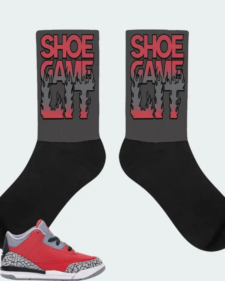 Jordan 3 Retro Sneaker Matching Dark Grey Socks - Shoe Game Lit Refreshed