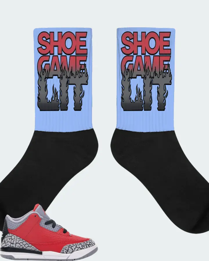 Jordan 3 Retro Sneaker Matching Carolina Blue Socks - Shoe Game Lit Refreshed