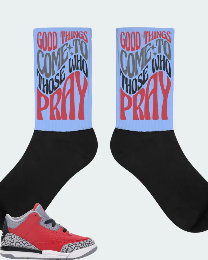 Jordan 3 Retro Sneaker Matching Carolina Blue Socks - Good Things Come To Those Who Pray