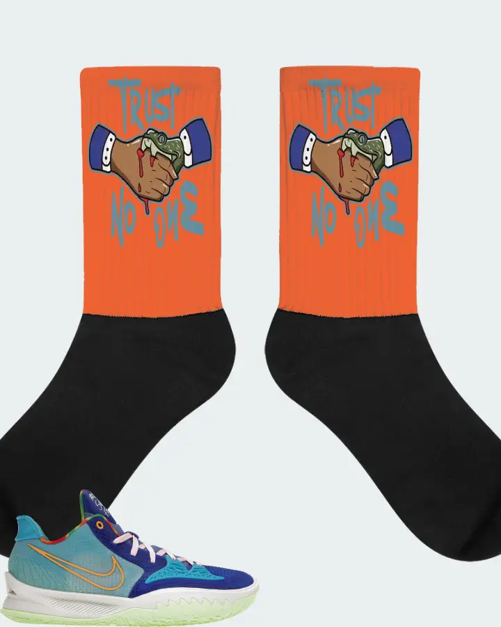 Nike Kyrie 4 Low Sneaker Matching Orange Socks - Trust No One