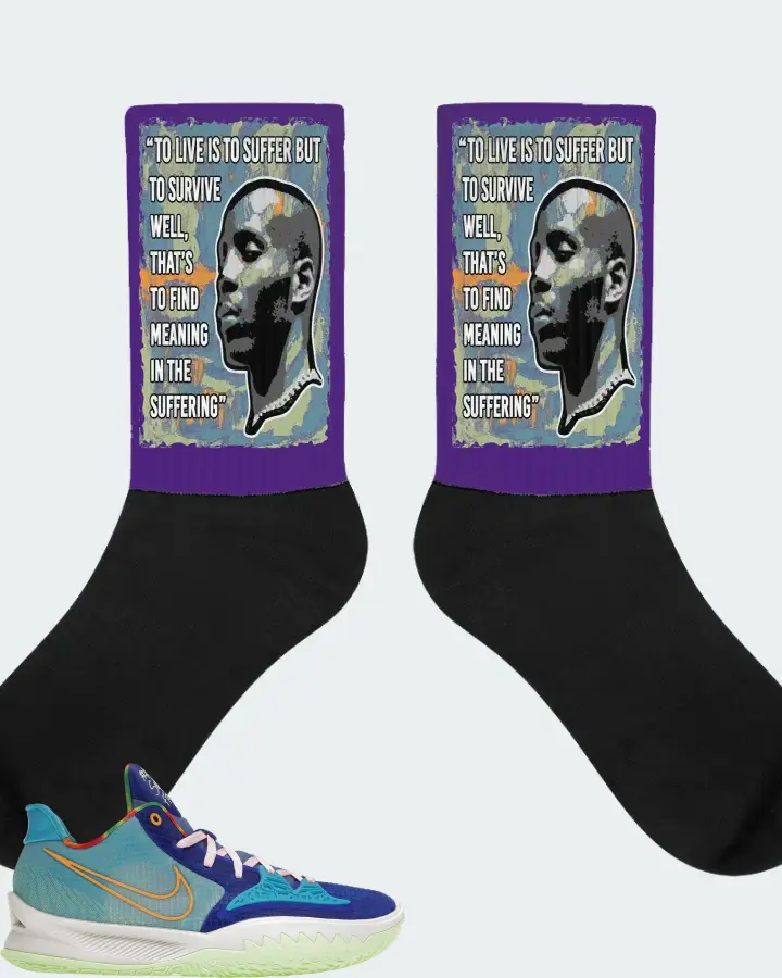 Nike Kyrie 4 Low Sneaker Matching Purple Socks - DMX Suffer Quote