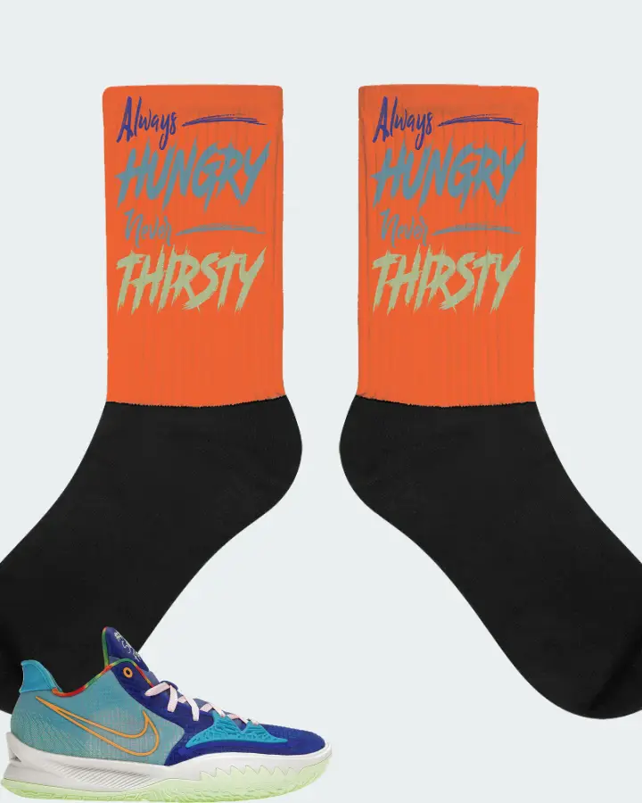 Nike Kyrie 4 Low Sneaker Matching Orange Socks - Always HUNGRY Never THIRSTY