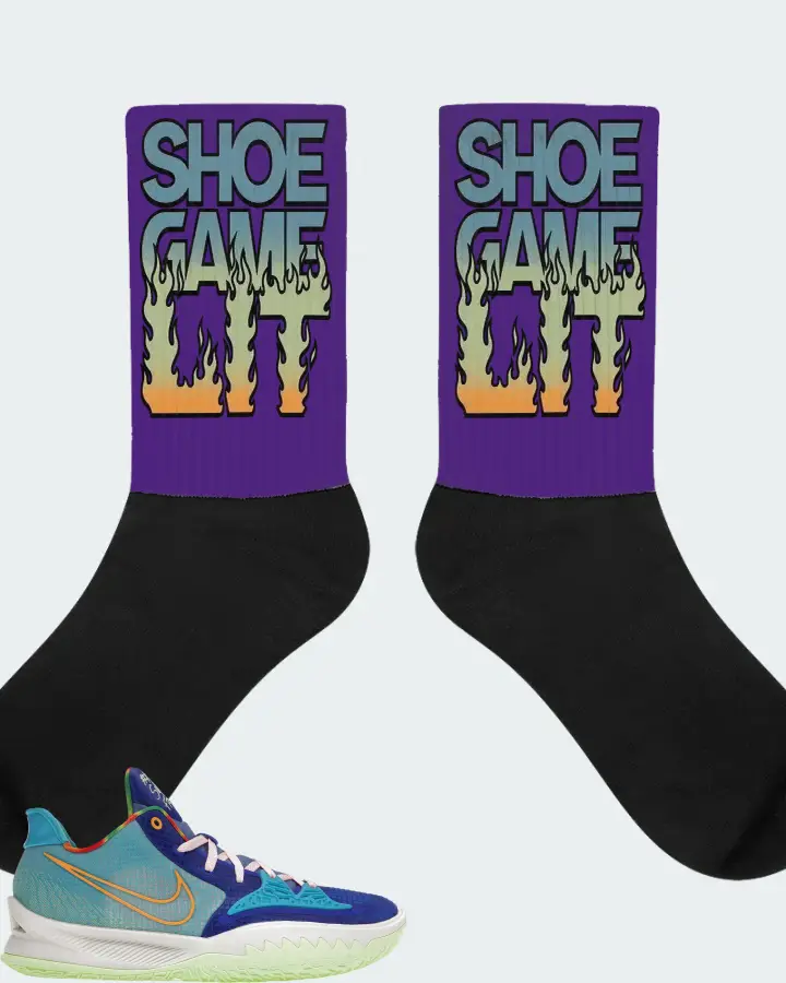 Nike Kyrie 4 Low Sneaker Matching Purple Socks - Shoe Game Lit Refreshed