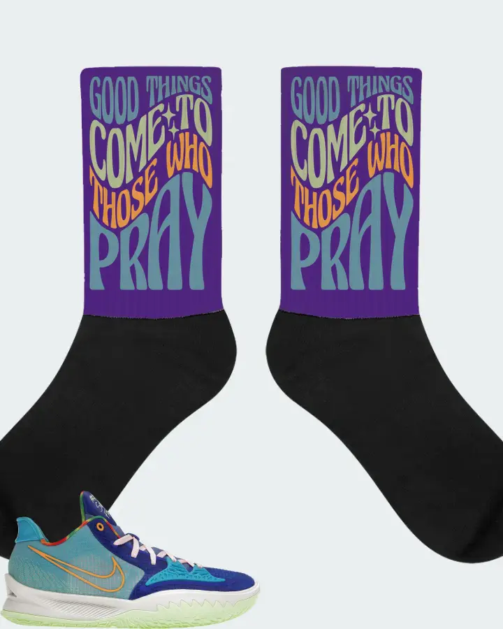 Nike Kyrie 4 Low Sneaker Matching Purple Socks - Good Things Come To Those Who Pray