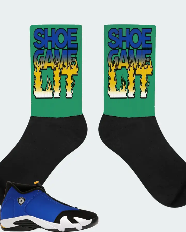 Jordan 14 Retro Sneaker Matching Kelly Green Socks - Shoe Game Lit Refreshed