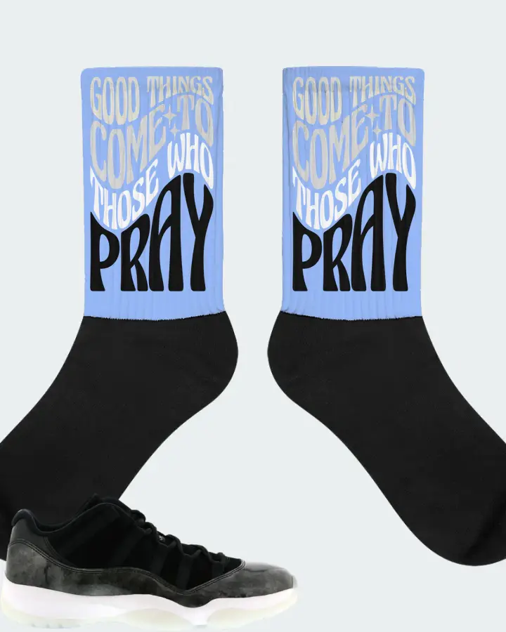 Jordan 11 Retro Low Sneaker Matching Carolina Blue Socks - Good Things Come To Those Who Pray