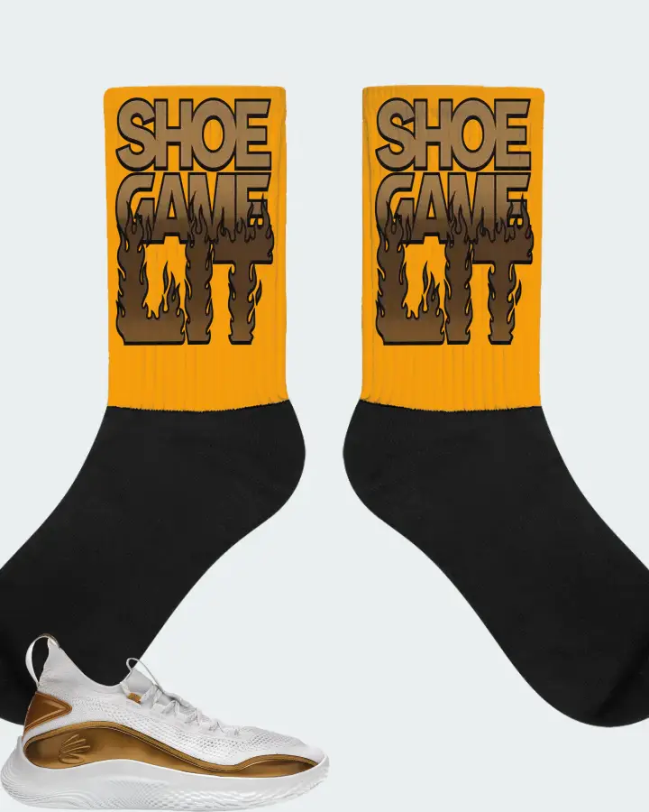 Under Armour Curry Flow 8 Sneaker Matching Gold Socks - Shoe Game Lit Refreshed