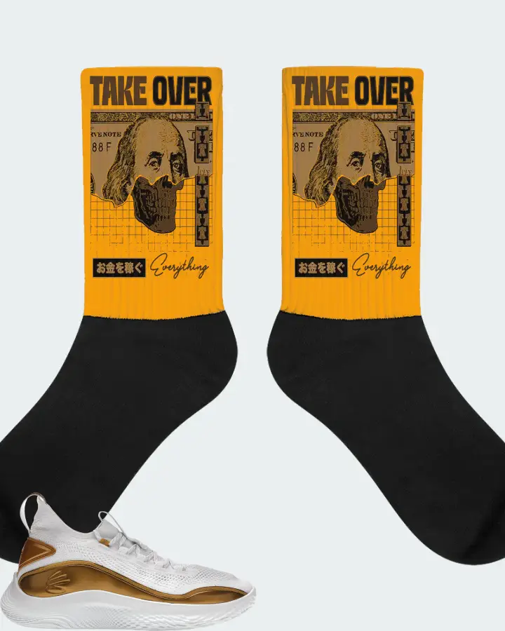 Under Armour Curry Flow 8 Sneaker Matching Gold Socks - Take Over
