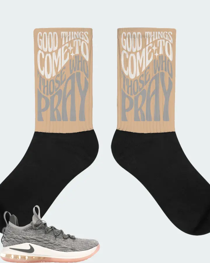 Nike LeBron 15 Low Sneaker Matching Cream Socks - Good Things Come To Those Who Pray