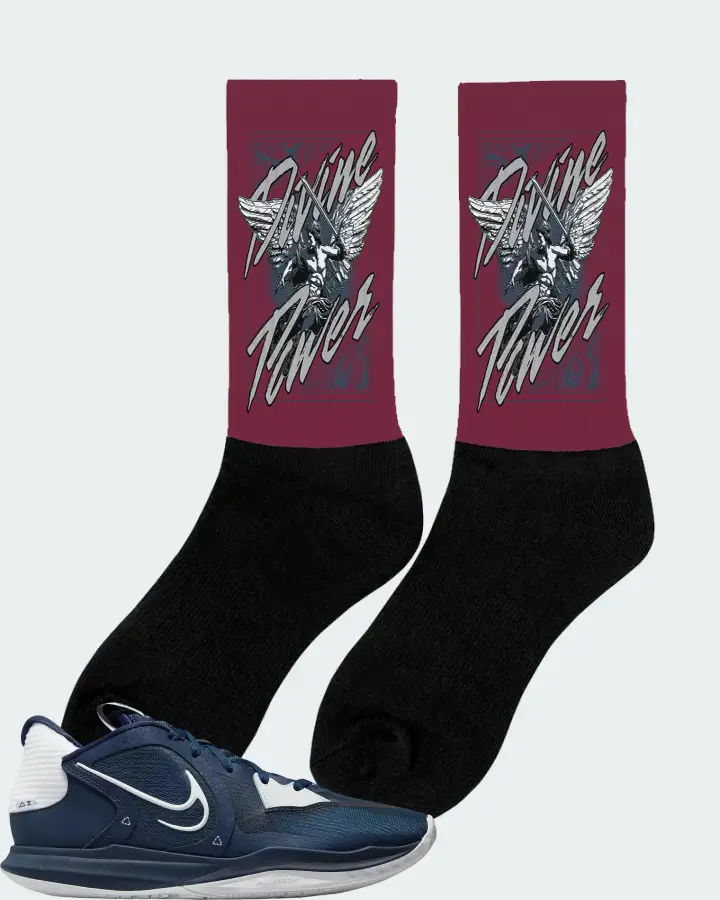 Nike Kyrie 5 Low TB Sneaker Matching Maroon Socks (Divine Power) - View 3