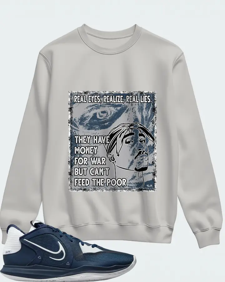 Nike Kyrie 5 Low TB Sneaker Matching Grey Sweatshirt - TUPAC Real Eyes Realize Real Lies