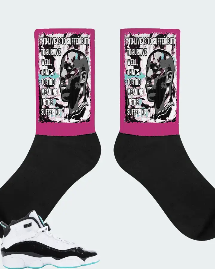 Jordan 6 Rings Sneaker Matching Berry Socks - DMX Suffer Quote