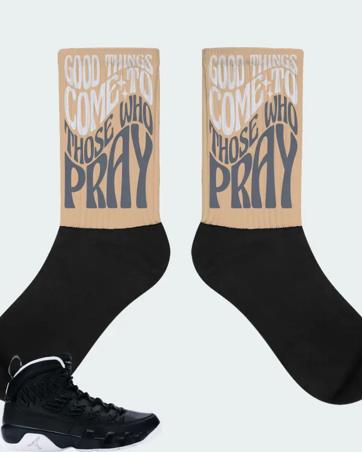 Jordan 9 Retro Sneaker Matching Cream Socks - Good Things Come To Those Who Pray