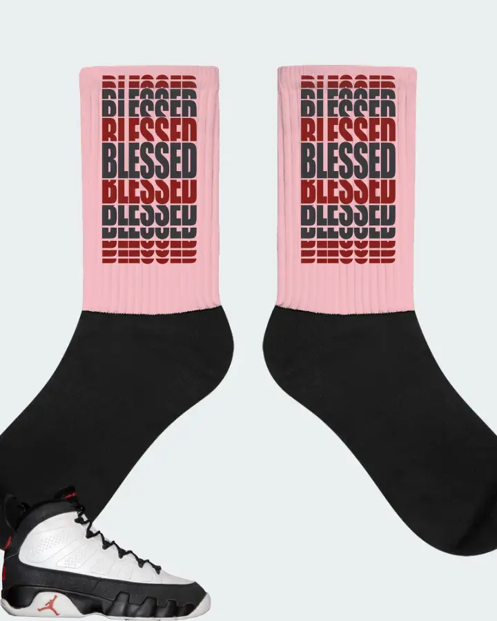 Jordan 9 OG Sneaker Matching Pink Socks - BLESSED Many Times