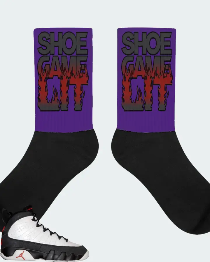 Jordan 9 OG Sneaker Matching Purple Socks - Shoe Game Lit Refreshed