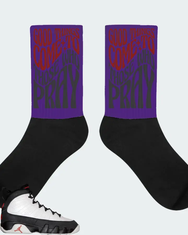 Jordan 9 OG Sneaker Matching Purple Socks - Good Things Come To Those Who Pray