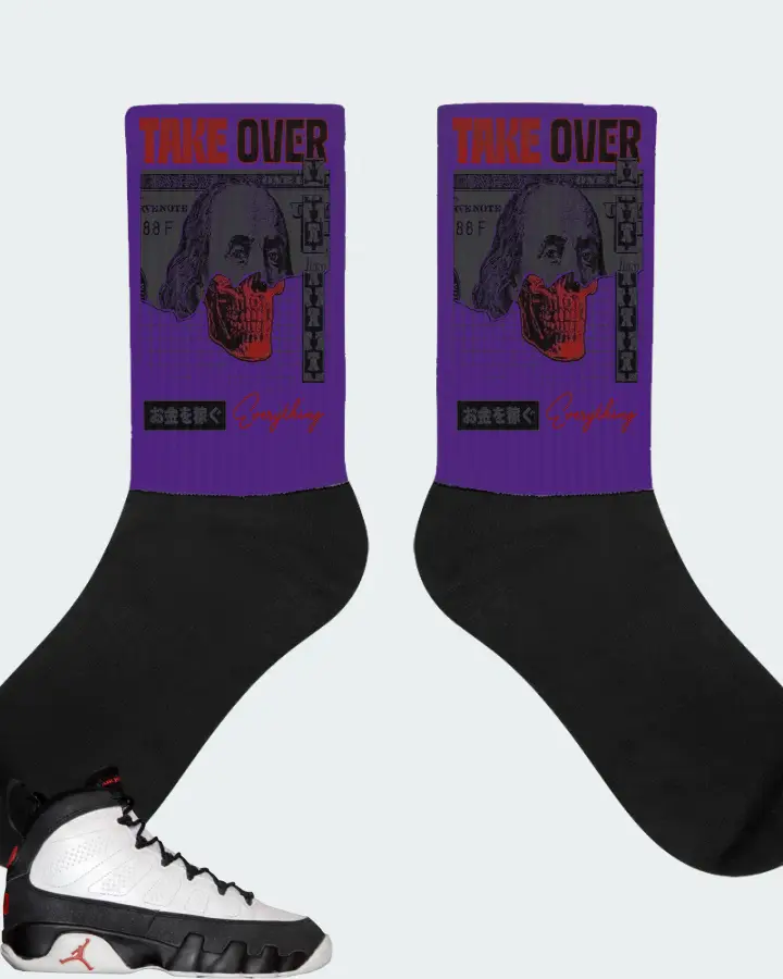 Jordan 9 OG Sneaker Matching Purple Socks - Take Over