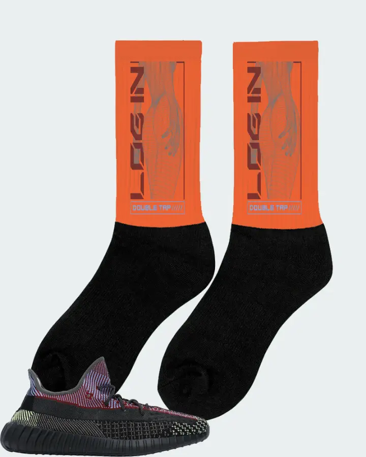 adidas Yeezy Boost 350 V2  Sneaker Matching Orange Socks (LOGIN) - View 3