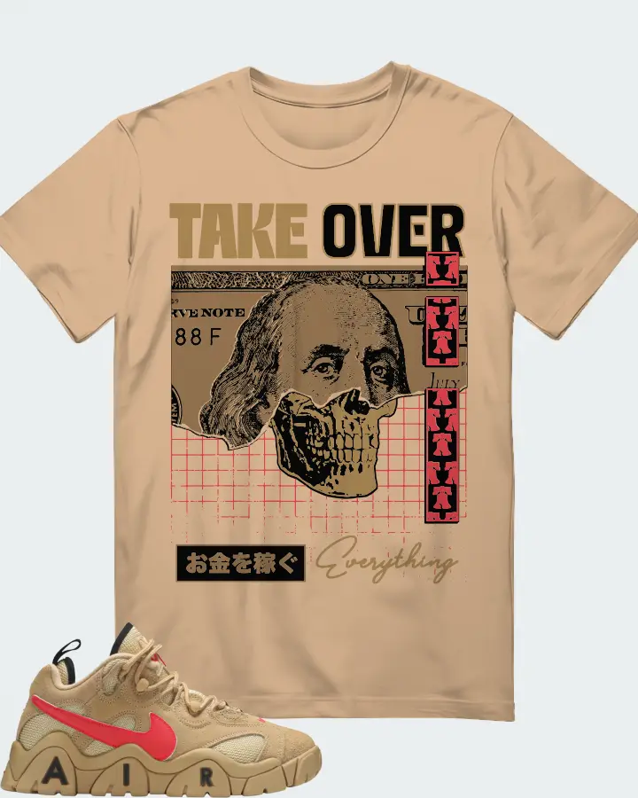 Nike Air Barrage Low Vachetta Tan Laser Crimson White Onyx Sneaker Matching Cream T-Shirt - Take Over
