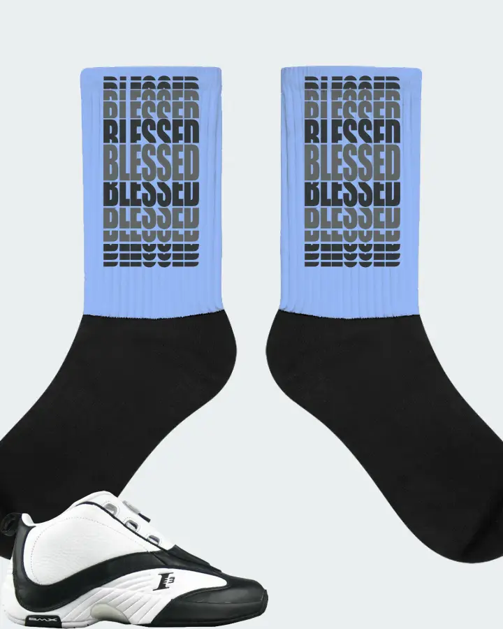 Reebok Answer IV Sneaker Matching Carolina Blue Socks - BLESSED Many Times