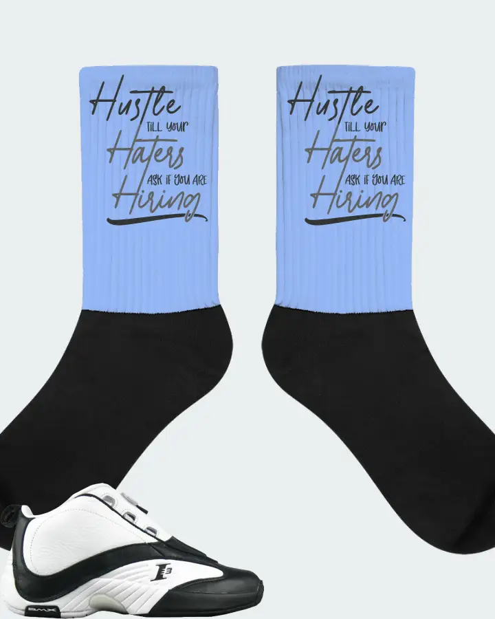 Reebok Answer IV Sneaker Matching Carolina Blue Socks - HUSTLE TILL YOUR HATERS ASK