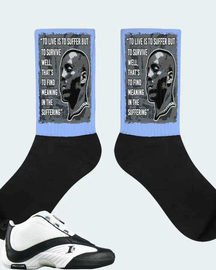 Reebok Answer IV Sneaker Matching Carolina Blue Socks - DMX Suffer Quote