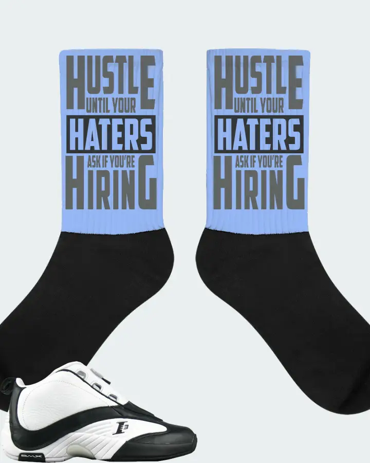 Reebok Answer IV Sneaker Matching Carolina Blue Socks - HUSTLE UNTIL YOUR HATERS
