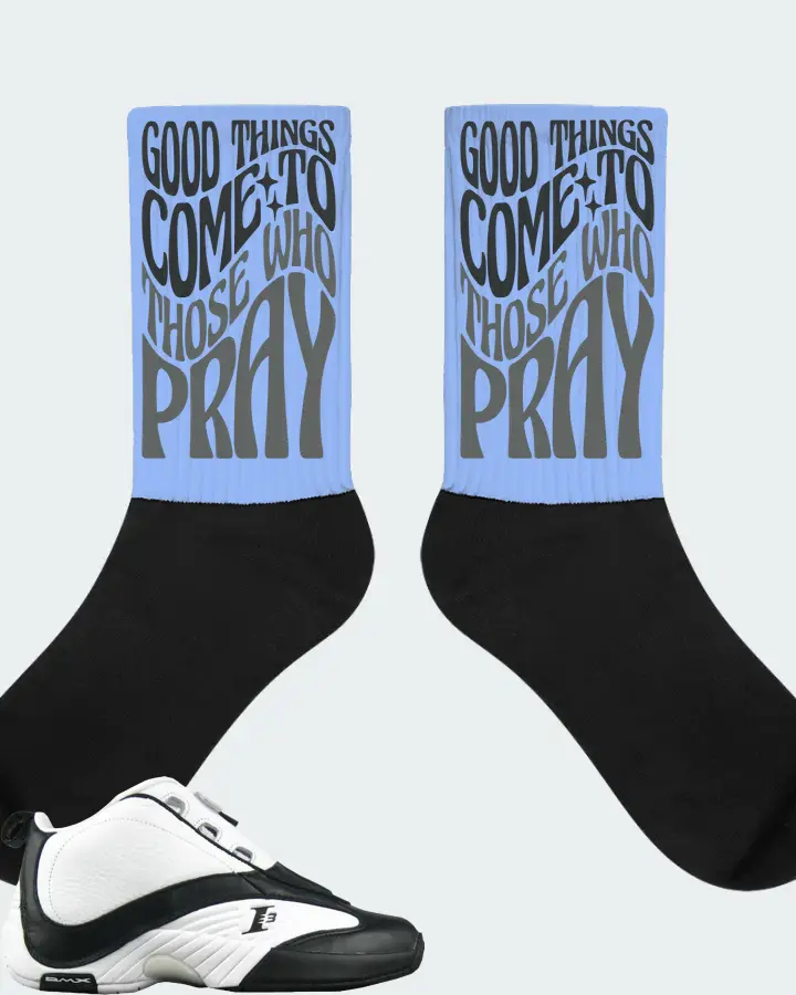 Reebok Answer IV Sneaker Matching Carolina Blue Socks - Good Things Come To Those Who Pray