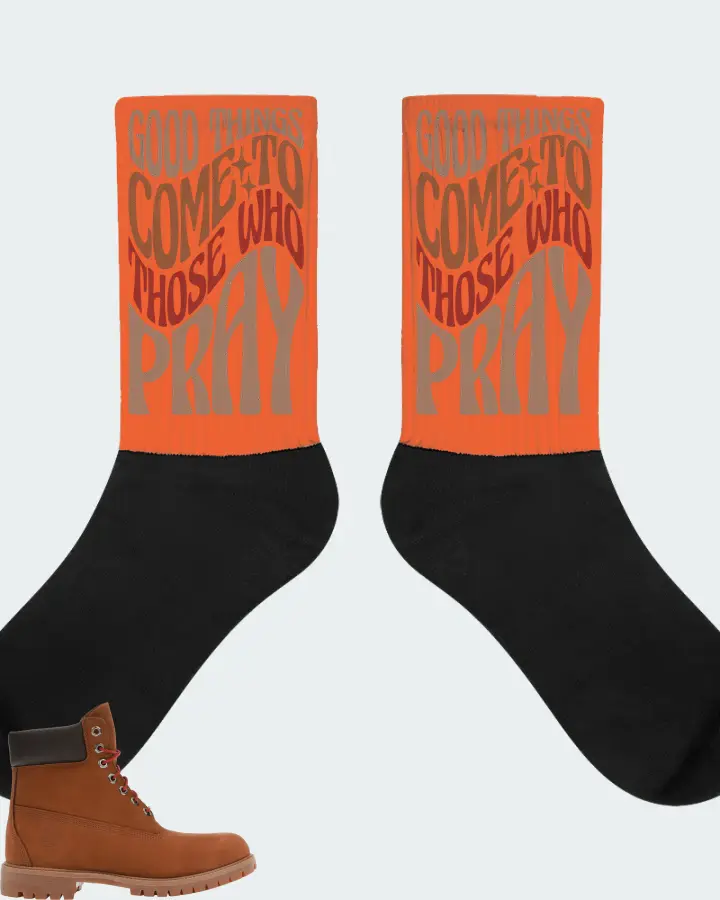Timberland 6" Boot Sneaker Matching Orange Socks - Good Things Come To Those Who Pray
