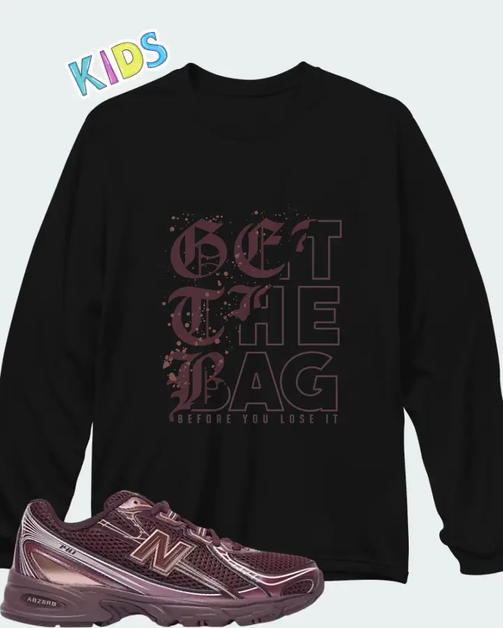 New Balance 740 Classic Crimson Deep Plum Matching Kid's Long Sleeve T-Shirt