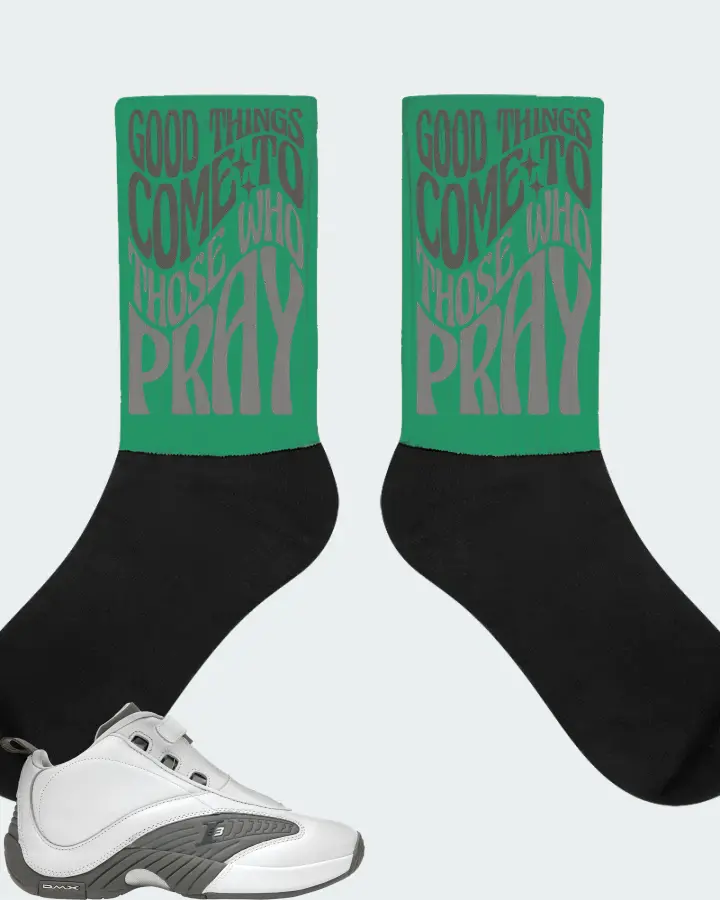 Reebok Answer IV Sneaker Matching Kelly Green Socks - Good Things Come To Those Who Pray