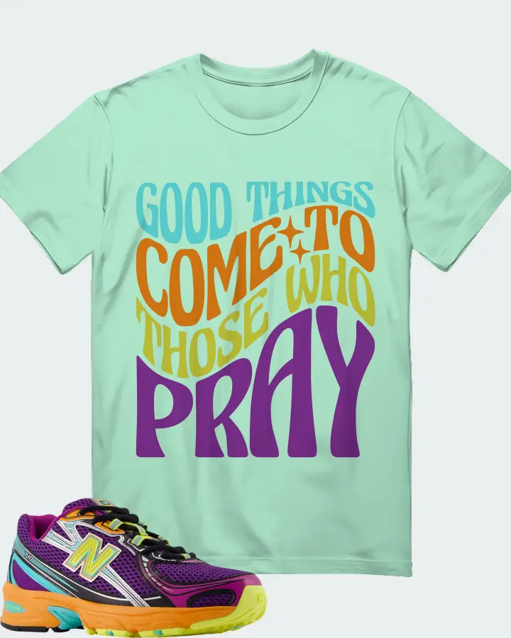 New Balance 740v2  Multi-Color Sneaker Matching Mint T-Shirt - Good Things Come To Those Who Pray