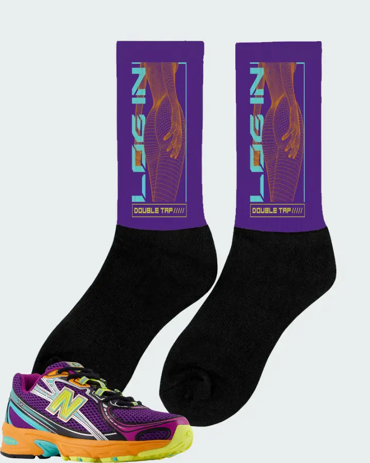 New Balance 740v2  Multi-Color Sneaker Matching Purple Socks (LOGIN) - View 3